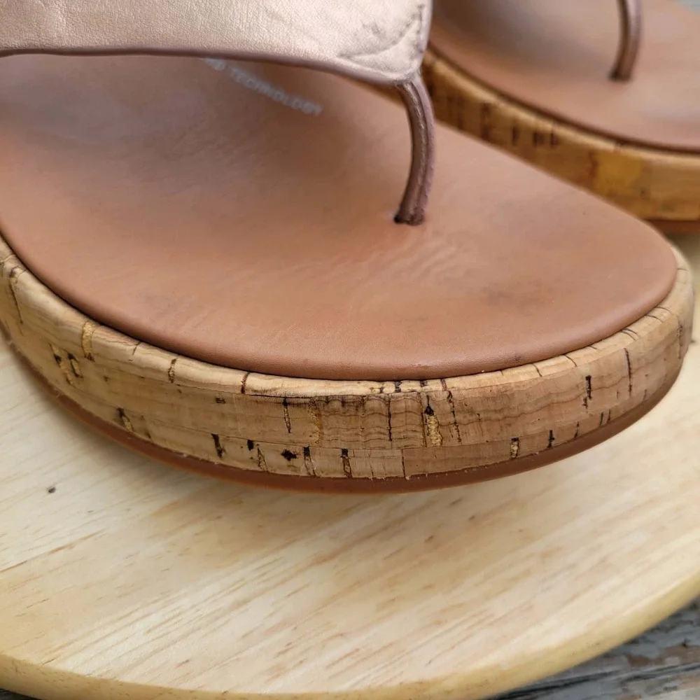 FitFlop F Mode Platform Sandals Womens 8 US Rose Gold Cork Flatform Toe Post